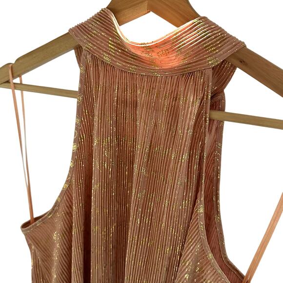 Anthropologie Pink and Gold Shimmery Metallic Halter Blouse- Women's Size Small - Picture 2 of 4